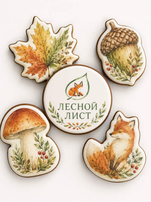 Пряники с логотипом Лесной лист
